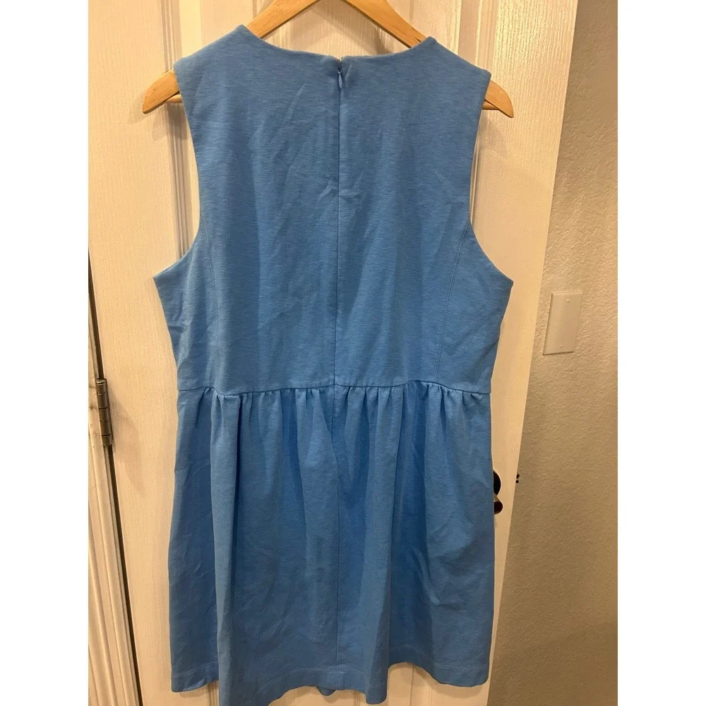 J.Crew Sleeveless Fit and Flare‎ Cotton Slub Dress Blue XL C0250